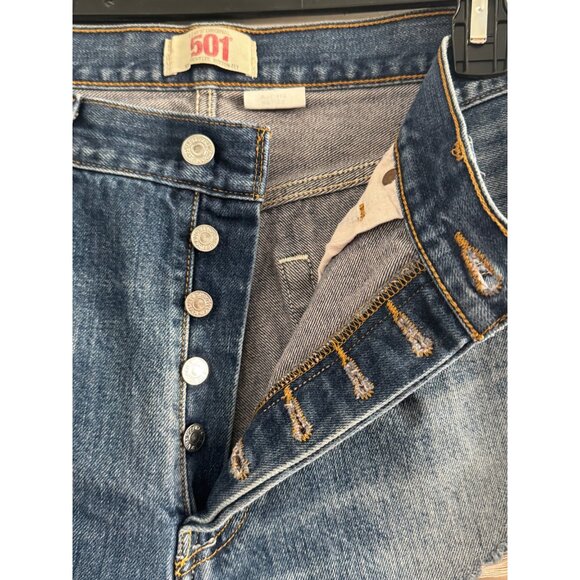 Levis 501 Original Button-Fly Jeans Straight Fit Distressed W34xL30 Medium Wash - Picture 2 of 8